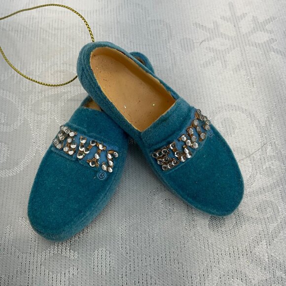 Elvis Blue Suede Shoes Velvet Rhinestone Ornament - Picture 3 of 5